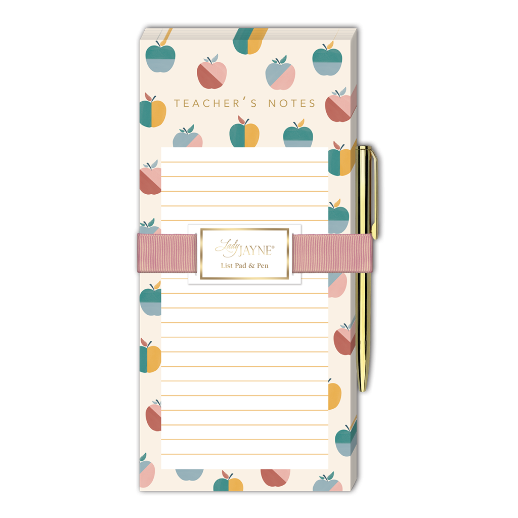 Modern Teacher Apples Magnetic List Pad With Pen - Lady Jayne